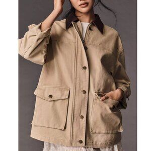 NWT Anthopologie Pilcro Faux-Leather Collar Barn Jacket